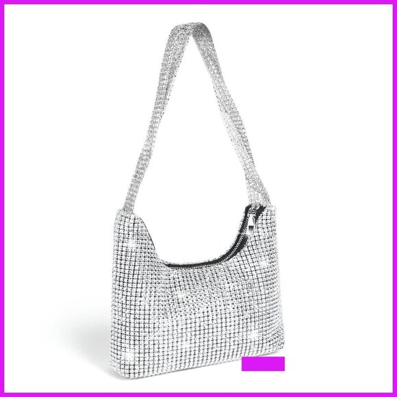 Handbags - Shiny Silver Clutch Purse Elegant Glamorous Evening Bag Wedding Party